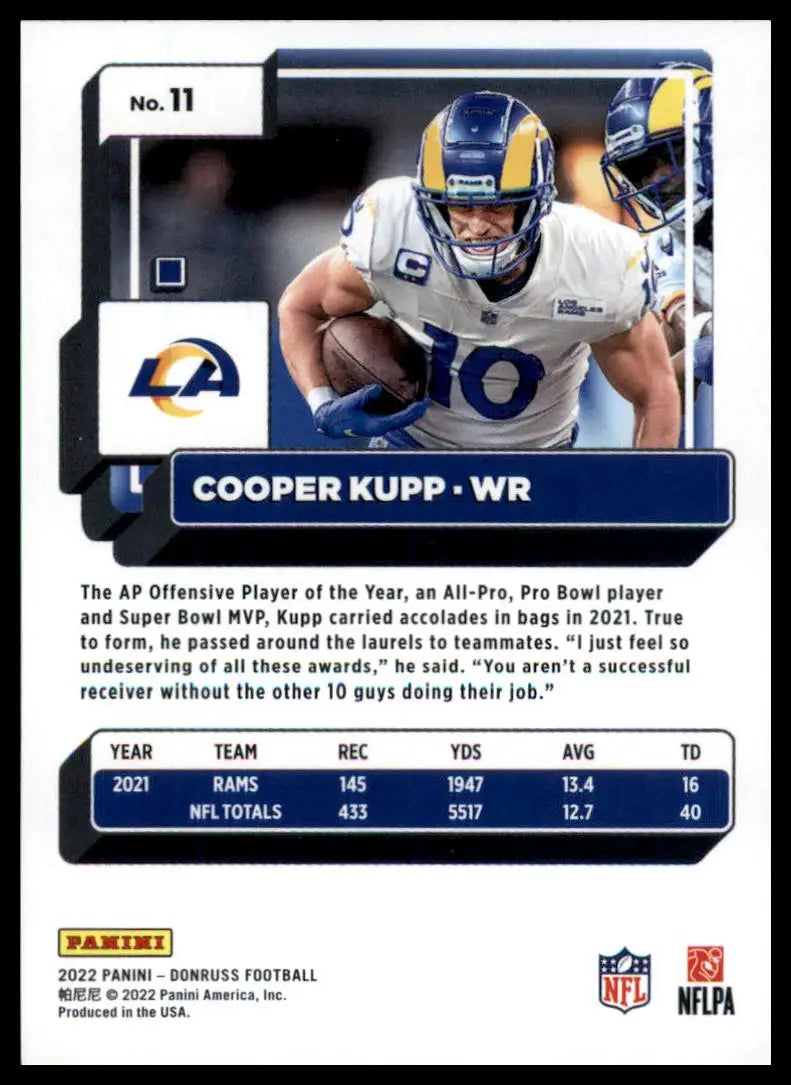 Cooper Kupp football card from 2022 Donruss Los Angeles Rams collectible product