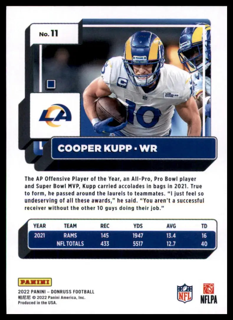 Cooper Kupp football card from 2022 Donruss Los Angeles Rams collectible