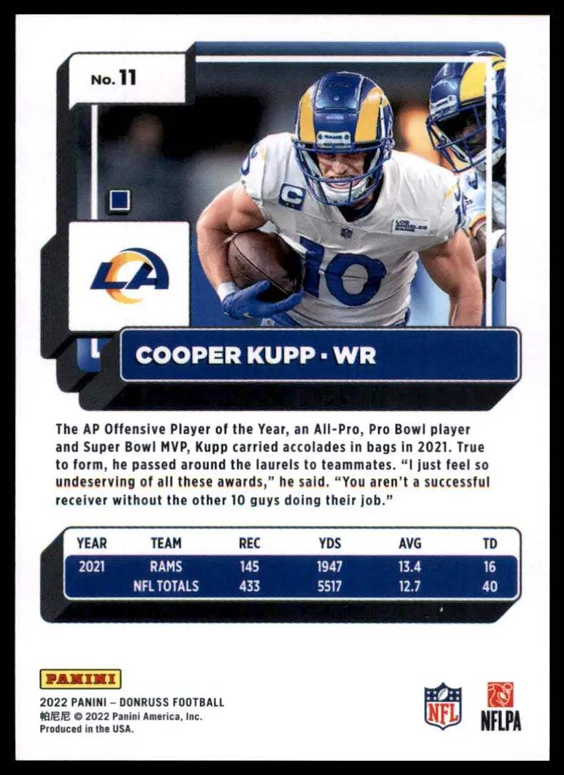 Cooper Kupp football trading card from 2022 Donruss Los Angeles Rams series