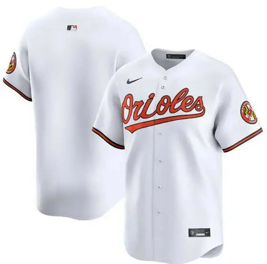 White Baltimore Orioles Nike limited alternate replica baseball jersey displayed