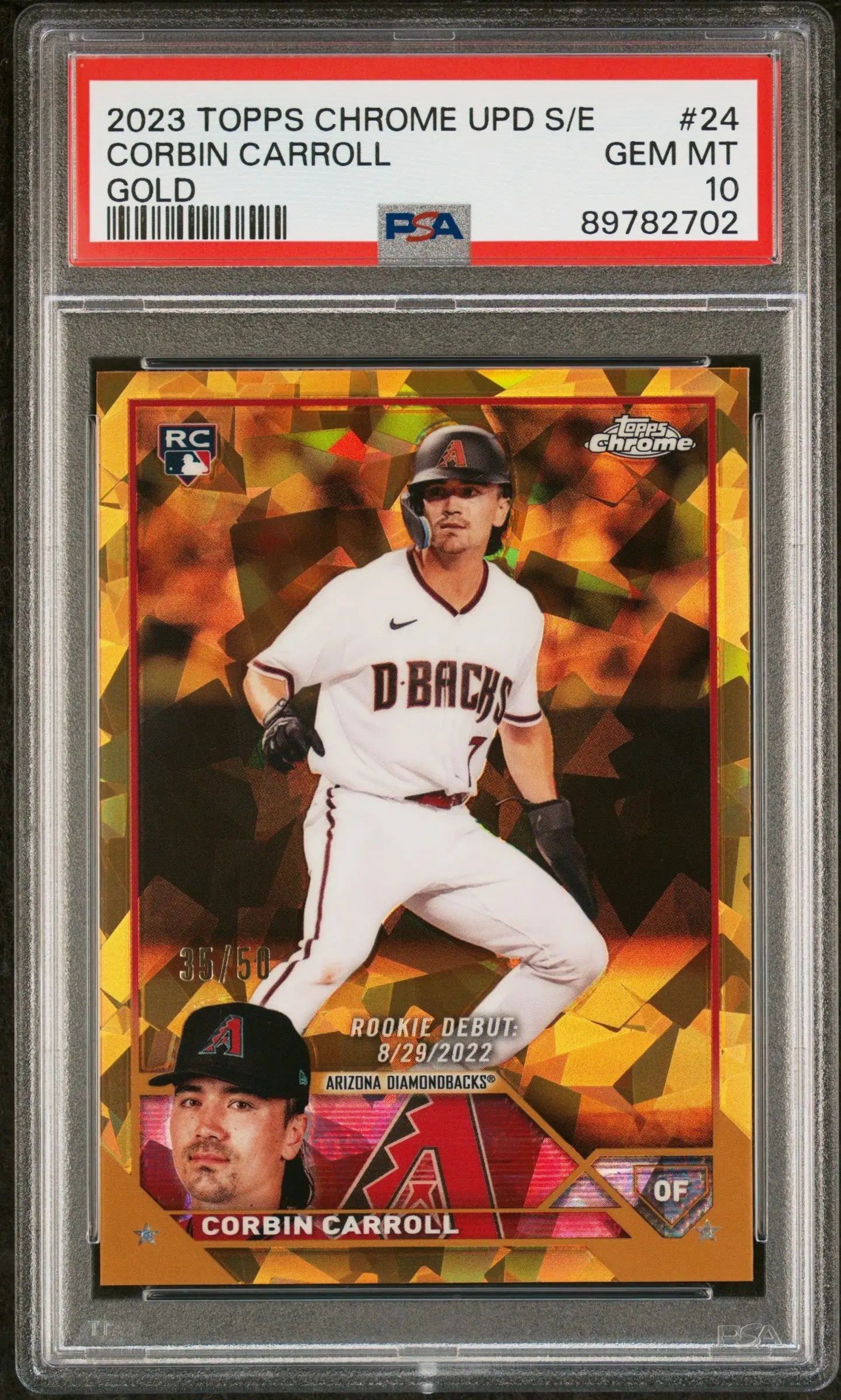 PSA 10 Gem Mint Corbin Carroll 2023 Topps Chrome Sapphire Update Gold rookie card