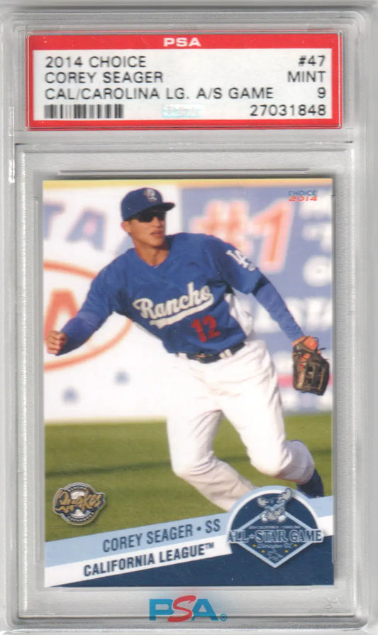 Graded Corey Seager 2014 Choice Cal Columbia Hobby baseball card PSA 9 Mint