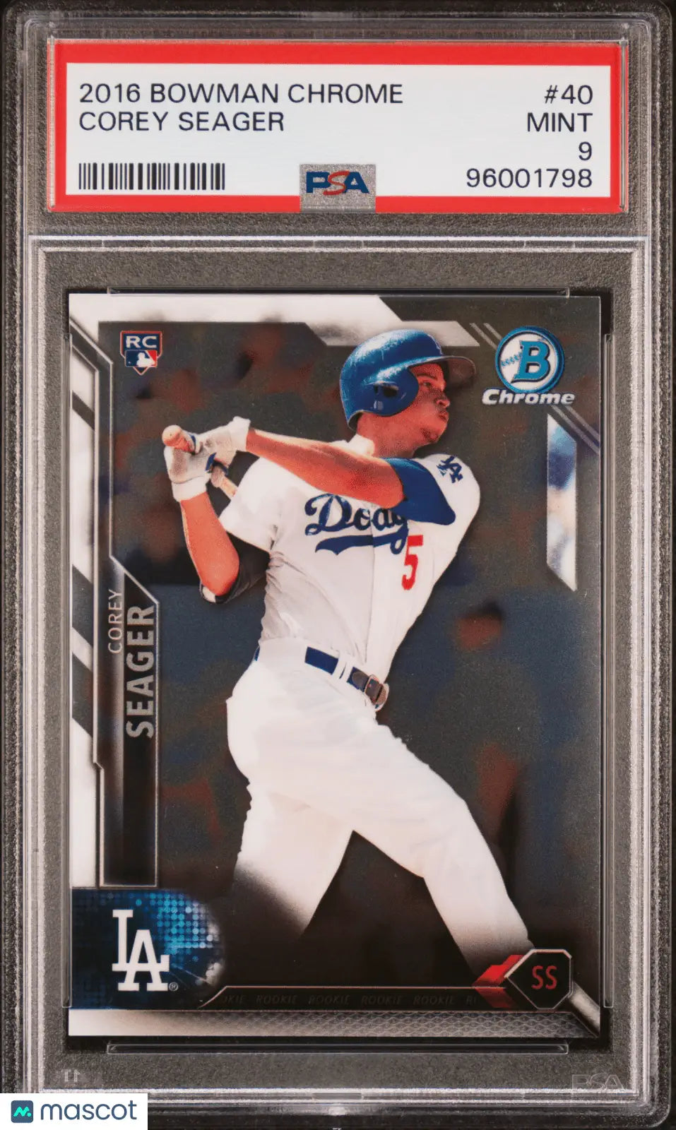 Graded Corey Seager 2016 Bowman Chrome baseball card from Columbia Hobby in Mint PSA 9 condition