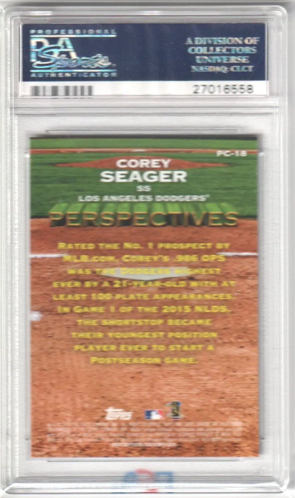 Graded Corey Seager 2016 Topps Chrome Perspectives rookie card PSA 10 GEM MINT from Columbia Hobby