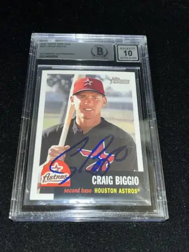 Graded Craig Biggio autographed baseball card from 2002 Topps Heritage Houston Astros