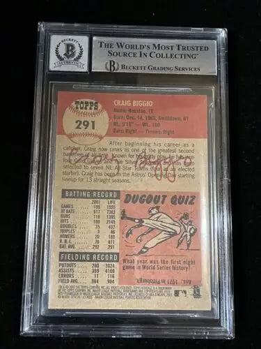 Graded Craig Biggio 2002 Topps Heritage Auto HOF BAS 10 Houston Astros baseball card