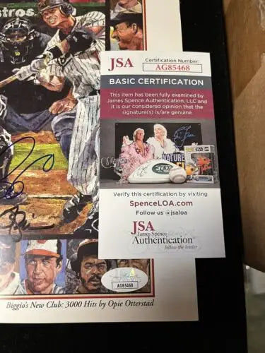 Autographed Craig Biggio 3000th hit poster with Auto JSA certification for sale