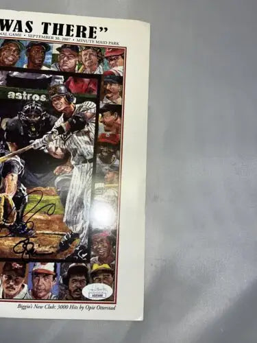 Signed Craig Biggio 3000th Hit poster with Auto JSA authenticity, perfect for collectors