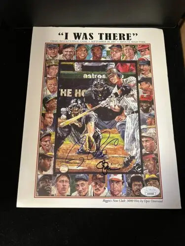 Signed baseball poster featuring Craig Biggio’s 3000th hit, Auto JSA certified