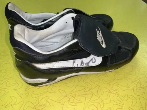 Black and white Nike soccer shoes, Craig Biggio game used cleats, photo matched