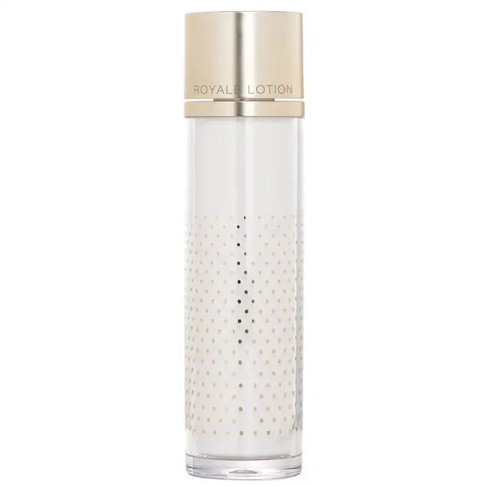 Elegant Creme Royale Active Lotion in a clear bottle with a gold cap and textured design