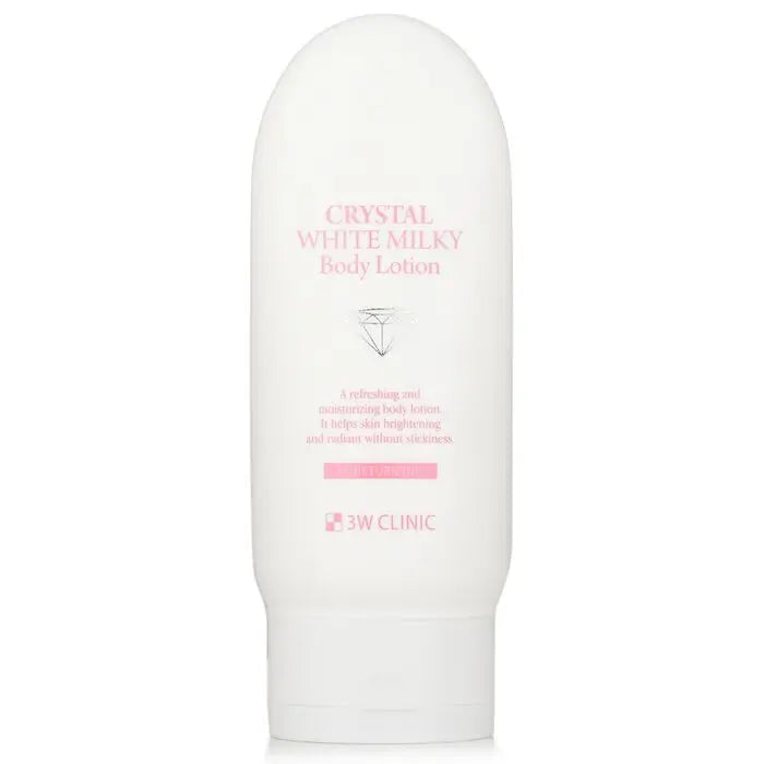 White opaque bottle of Crystal White Milky Body Lotion with flip-top cap