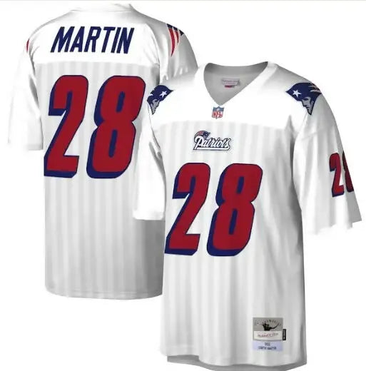 White Patriots legacy replica jersey with Curtis Martin number 28 and MARTIN name