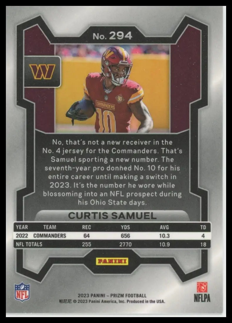 Curtis Samuel 2023 Panini Prizm Football trading card Washington Commanders