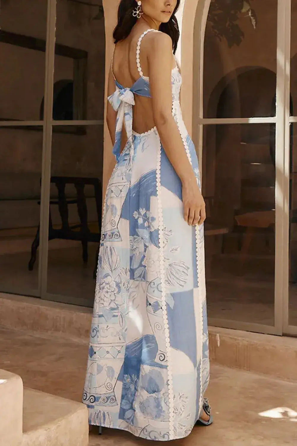 Cutout Back Printed Square Neck Maxi Dress - dress