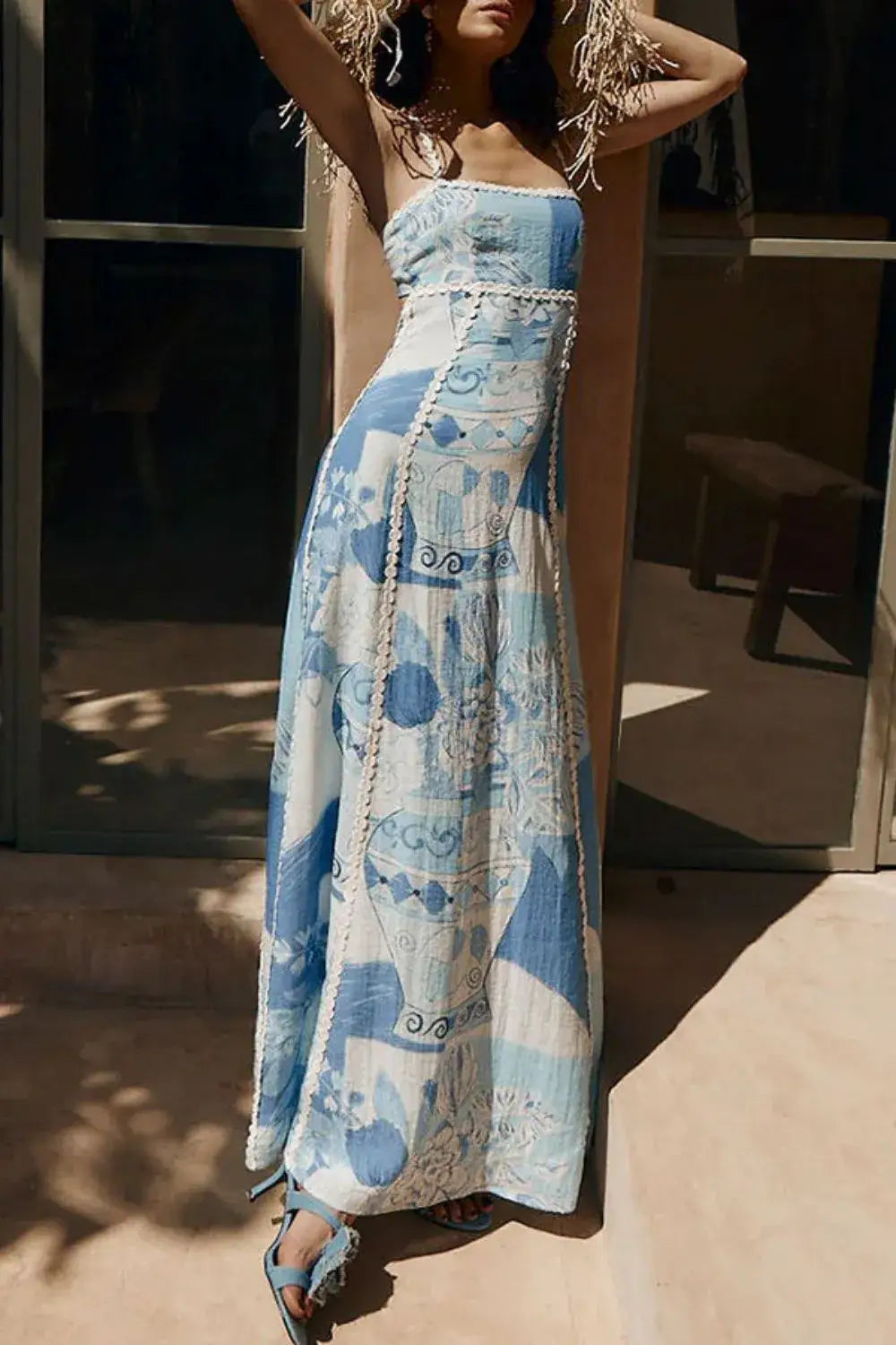 Cutout Back Printed Square Neck Maxi Dress - dress