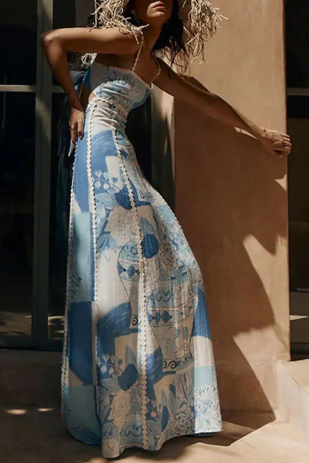 Cutout Back Printed Square Neck Maxi Dress - dress