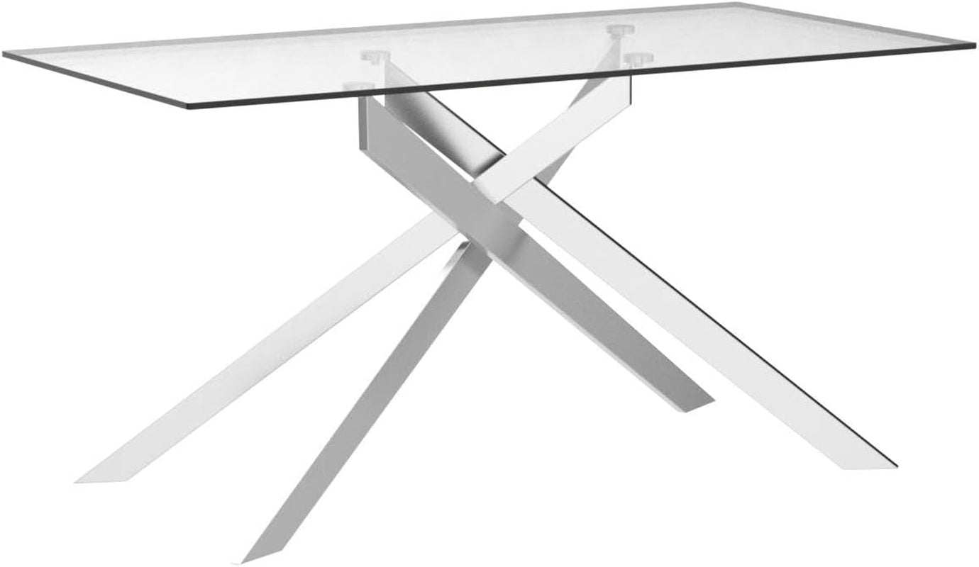58.5 Inch Rectangular Glass Dining Table With Silver Finish-4