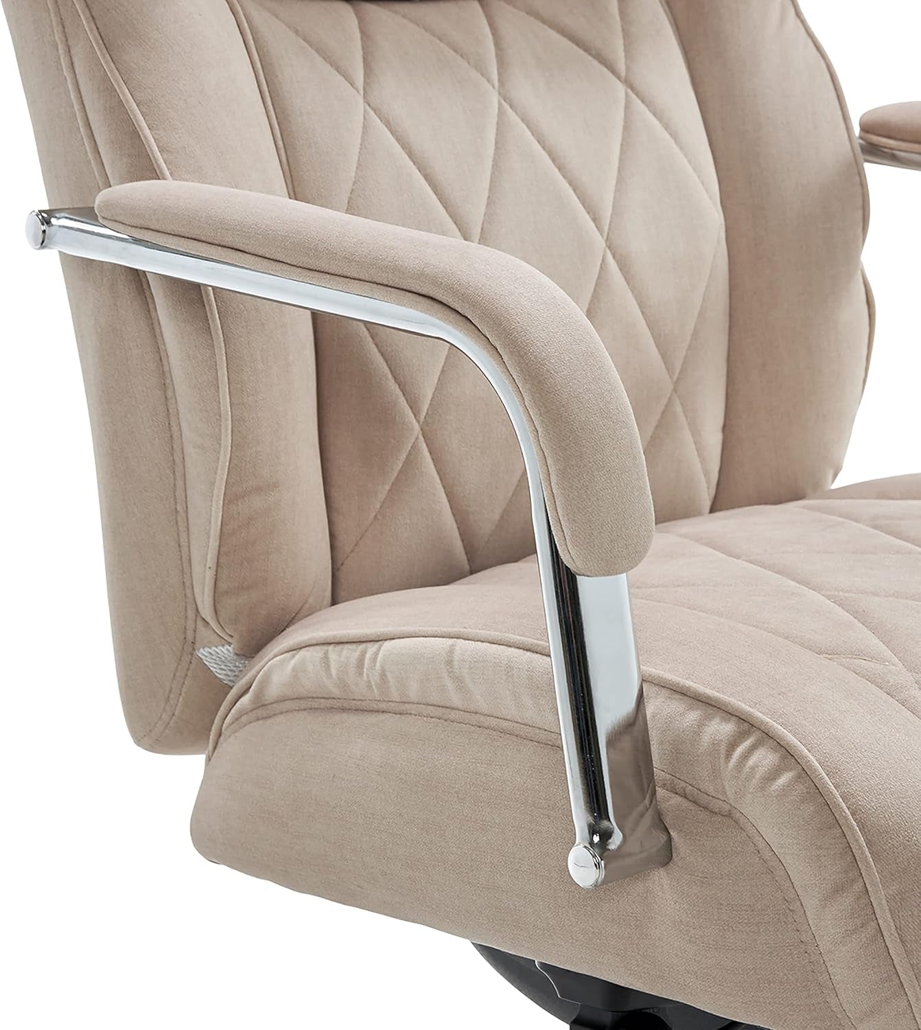 Sutherland Quilted Leather Executive Office Chair with Padded Arms, High Back Ergonomic Desk Chair with Lumbar Support, Cream Microfiber Fabric-4