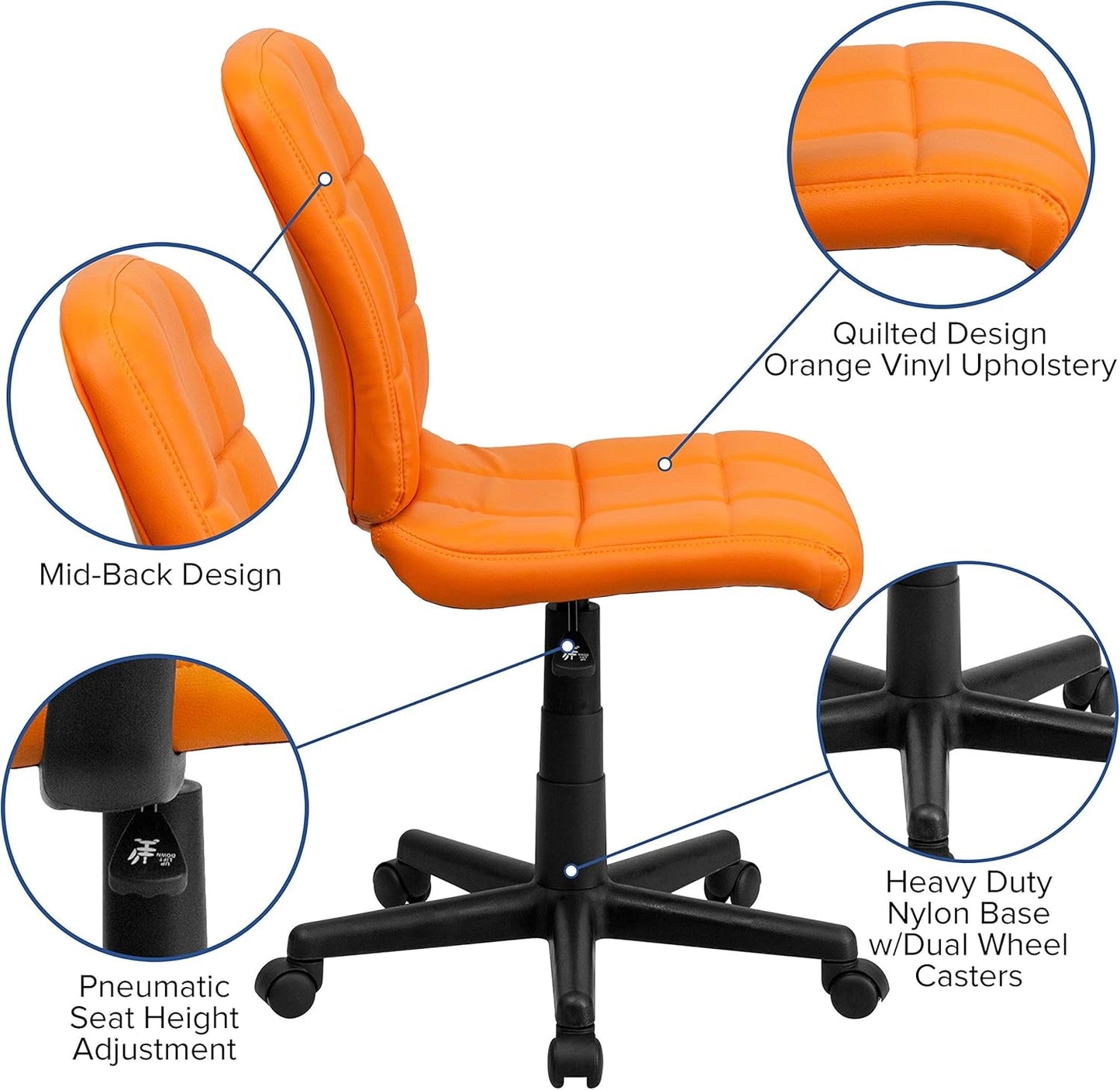 Clayton Mid-Back Orange Quilted Vinyl Swivel Task Office Chair-4