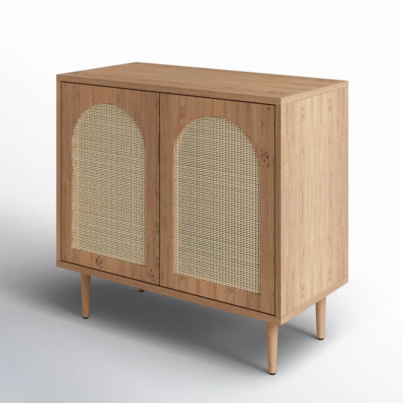 Rattan Door Accent Cabinet With Solid Hardwood Legs-4