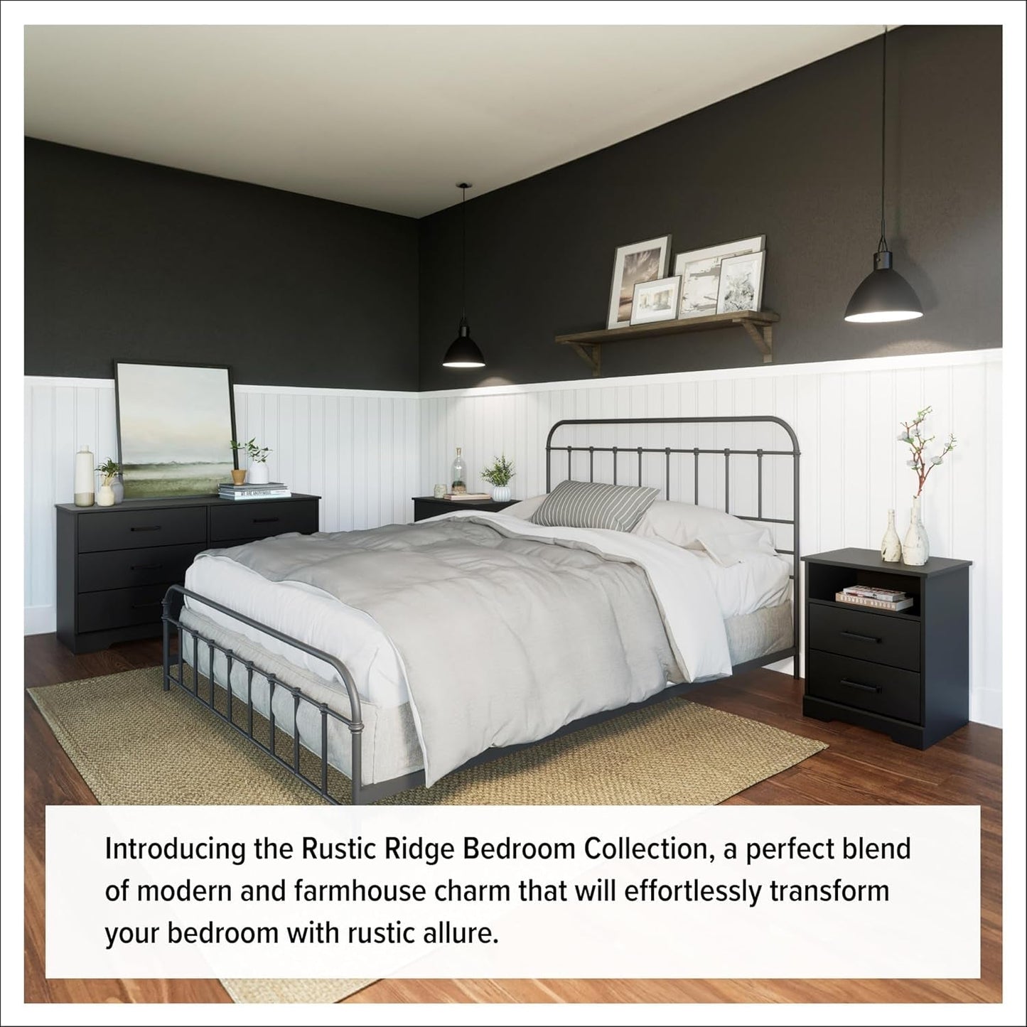 Rustic Ridge Farmhouse 6-Drawer Double Dresser, Black Dresser for Bedroom, Chest of Drawers with 6 Storage Drawers, 53.25” Wide X 18.25” Deep X 28.5” Tall, Black-4