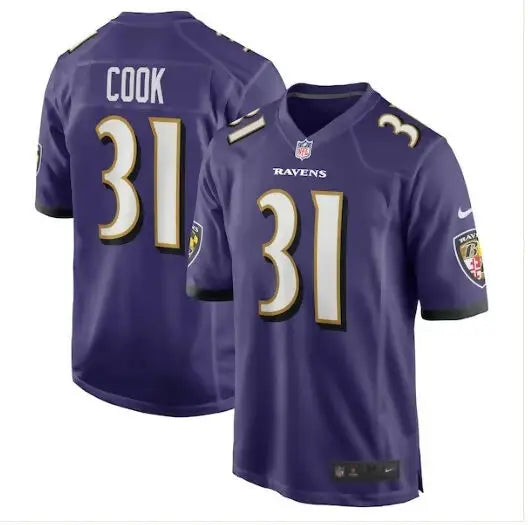 Purple Baltimore Ravens football jersey featuring Dalvin Cook for Nike Game collection