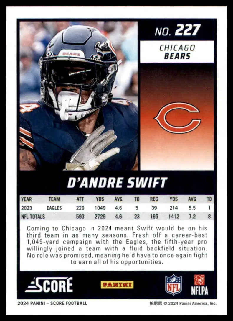 D’Andre Swift 2024 Score Chicago Bears football card front view