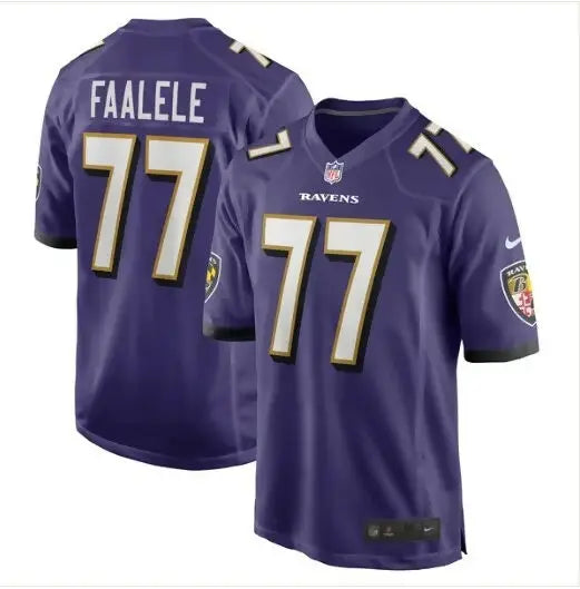 Purple Baltimore Ravens football jersey featuring Daniel Faalele Nike Player Game Jersey