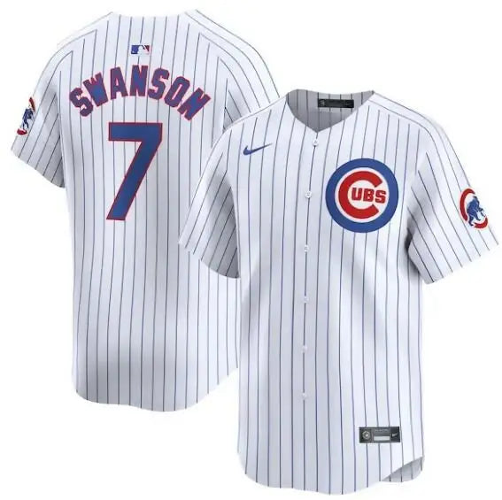 White pinstripe Baseball Jersey, Dansby Swanson Chicago Cubs Nike Home Limited Player Jersey