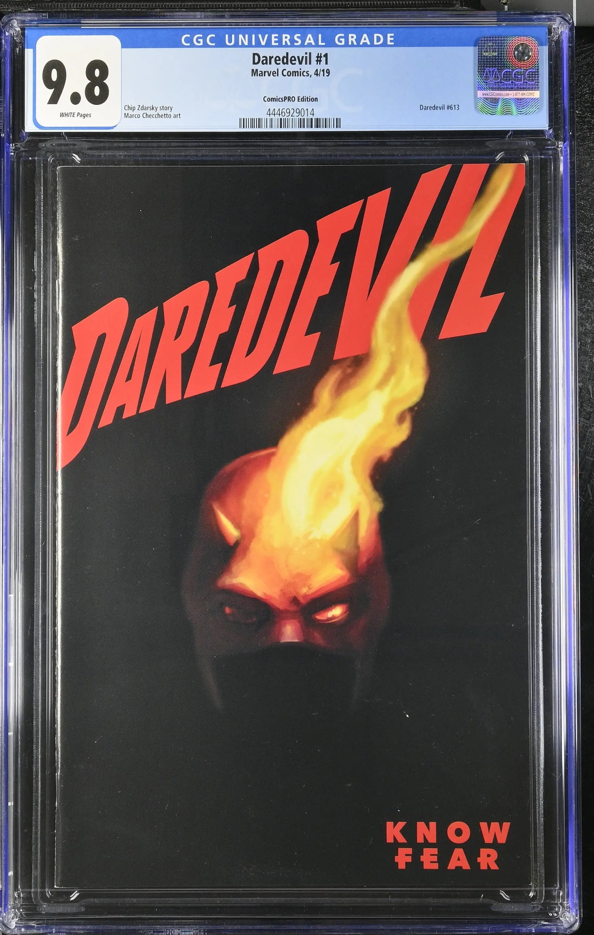 CGC 9.8 Daredevil #1 ComicsPro Edition Variant with red silhouette on black background