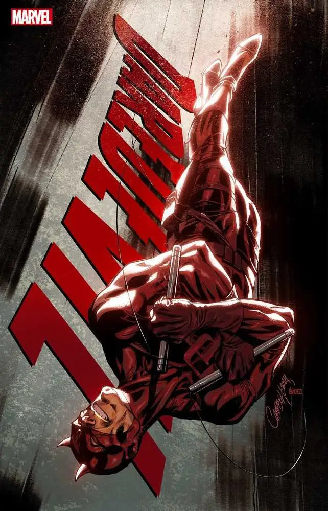 Red-costumed superhero figure leaping in Daredevil #8 J Scott Campbell Variant trading card