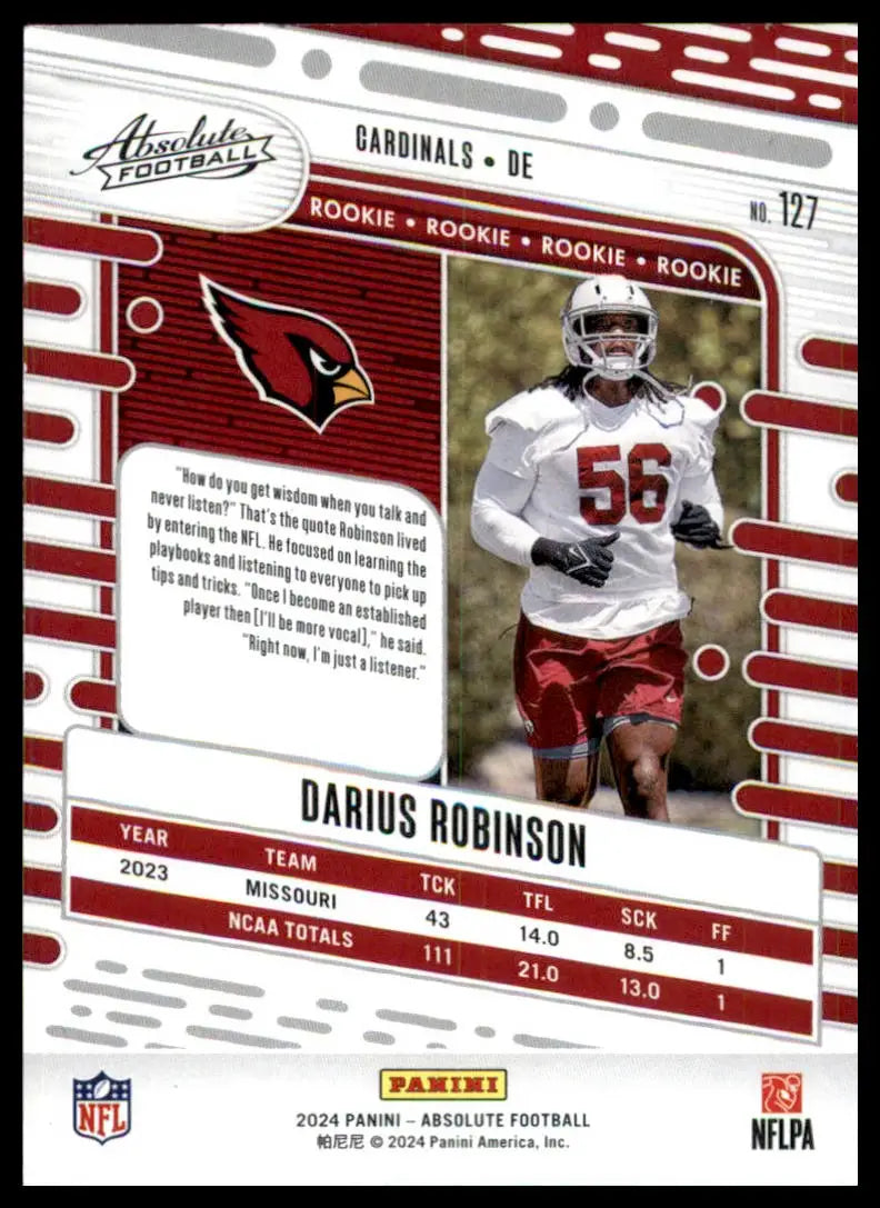 Darius Robinson rookie football card from Panini Absolute 2024 Panini Absolute Retail