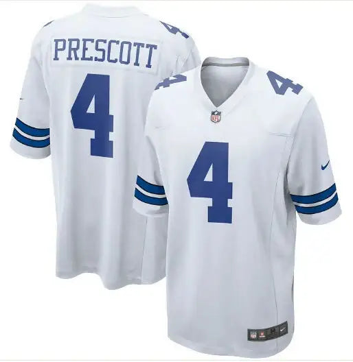 White Dallas Cowboys Nike Game Jersey with PRESCOTT 4 name and number