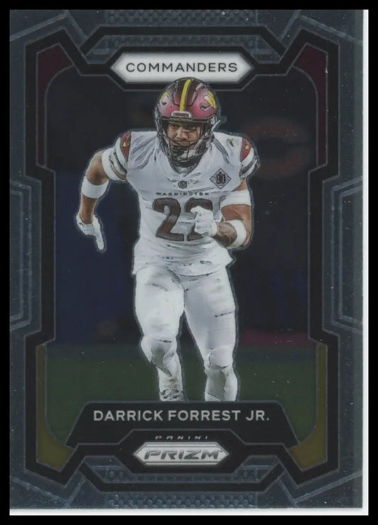 Football trading card featuring Darrick Forrest Jr. in Washington Commanders uniform from Panini Prizm