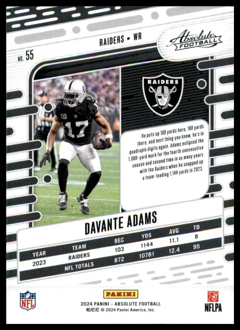Davante Adams football card from Panini Absolute 2024 Las Vegas Raiders product
