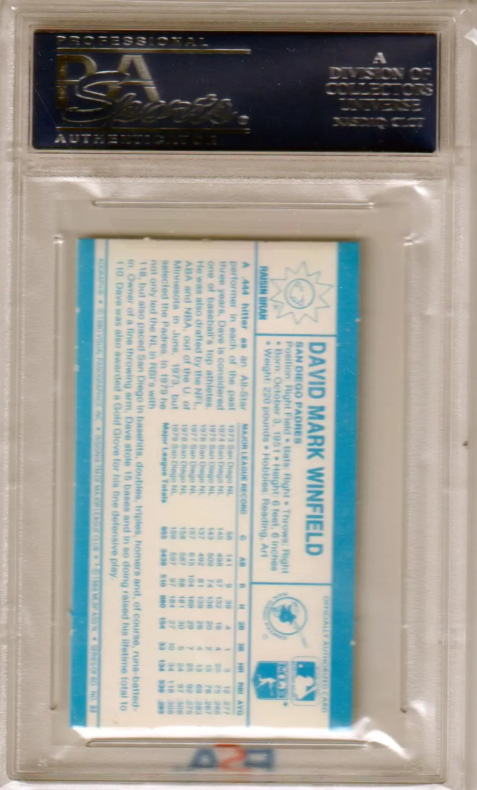 Graded Dave Winfield 1980 Kellogg’s Super Stars baseball card by Columbia Hobby