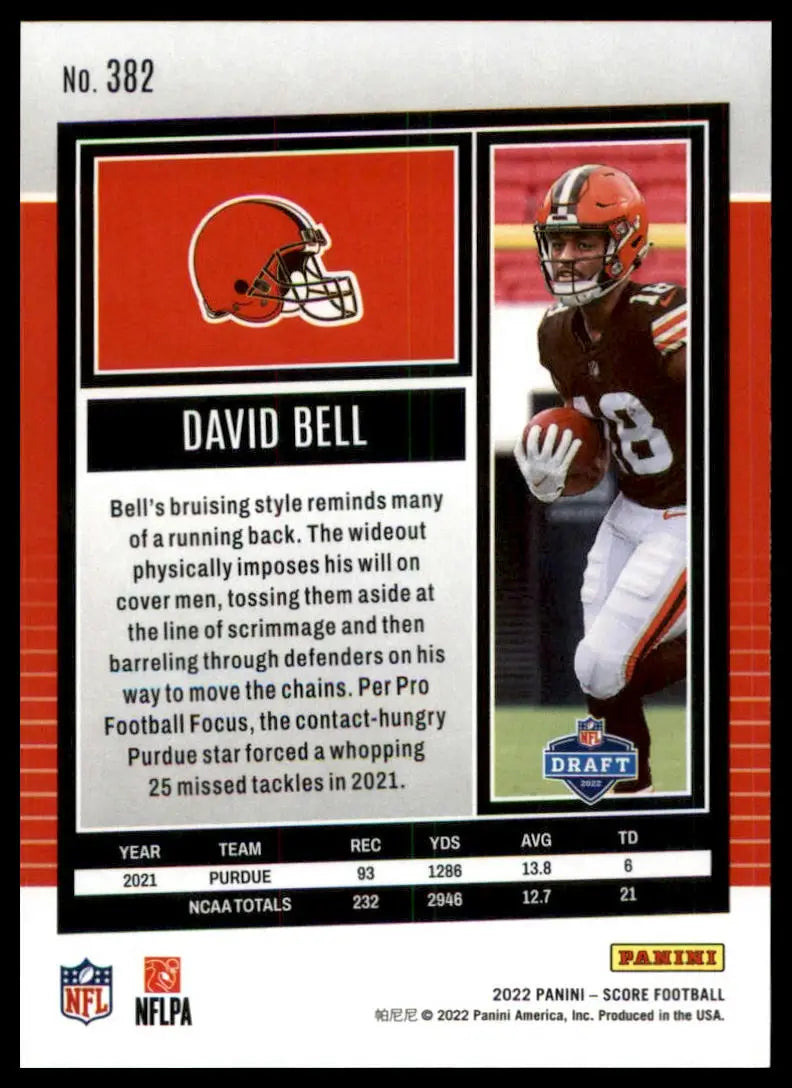 David Bell football card from 2022 Score Rookie series featuring Cleveland Browns player