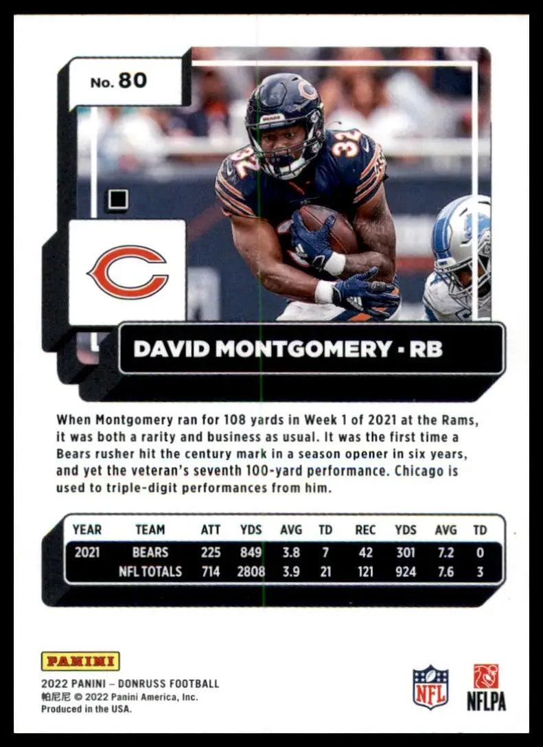 David Montgomery football card from 2022 Donruss Chicago Bears product