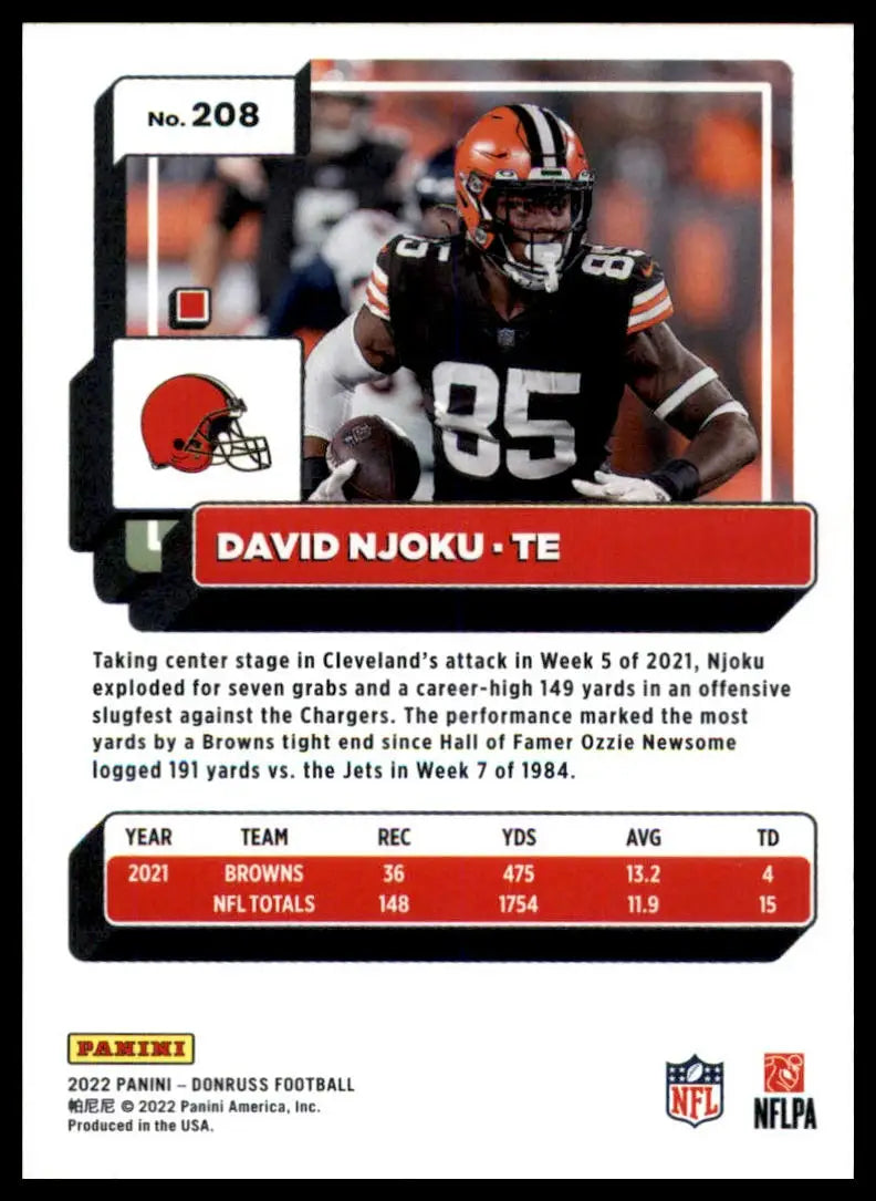 David Njoku football card from 2022 Donruss Cleveland Browns product