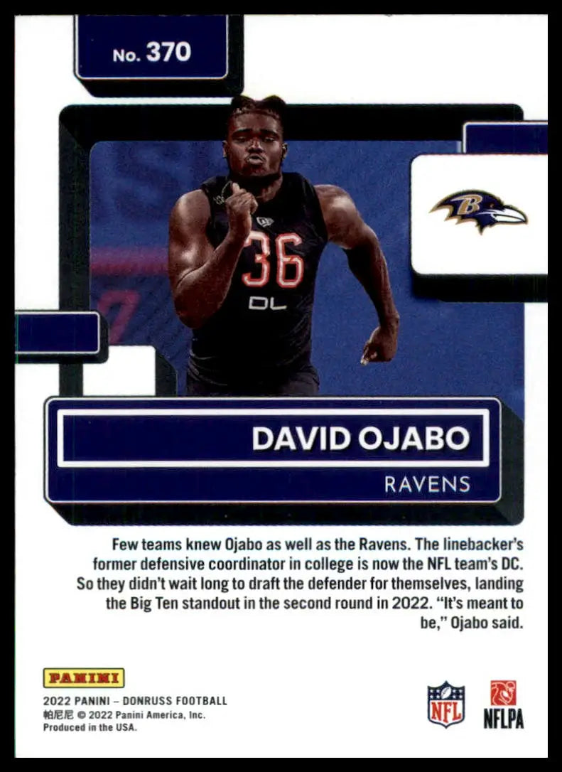David Ojabo football card from 2022 Donruss Rookie series Baltimore Ravens