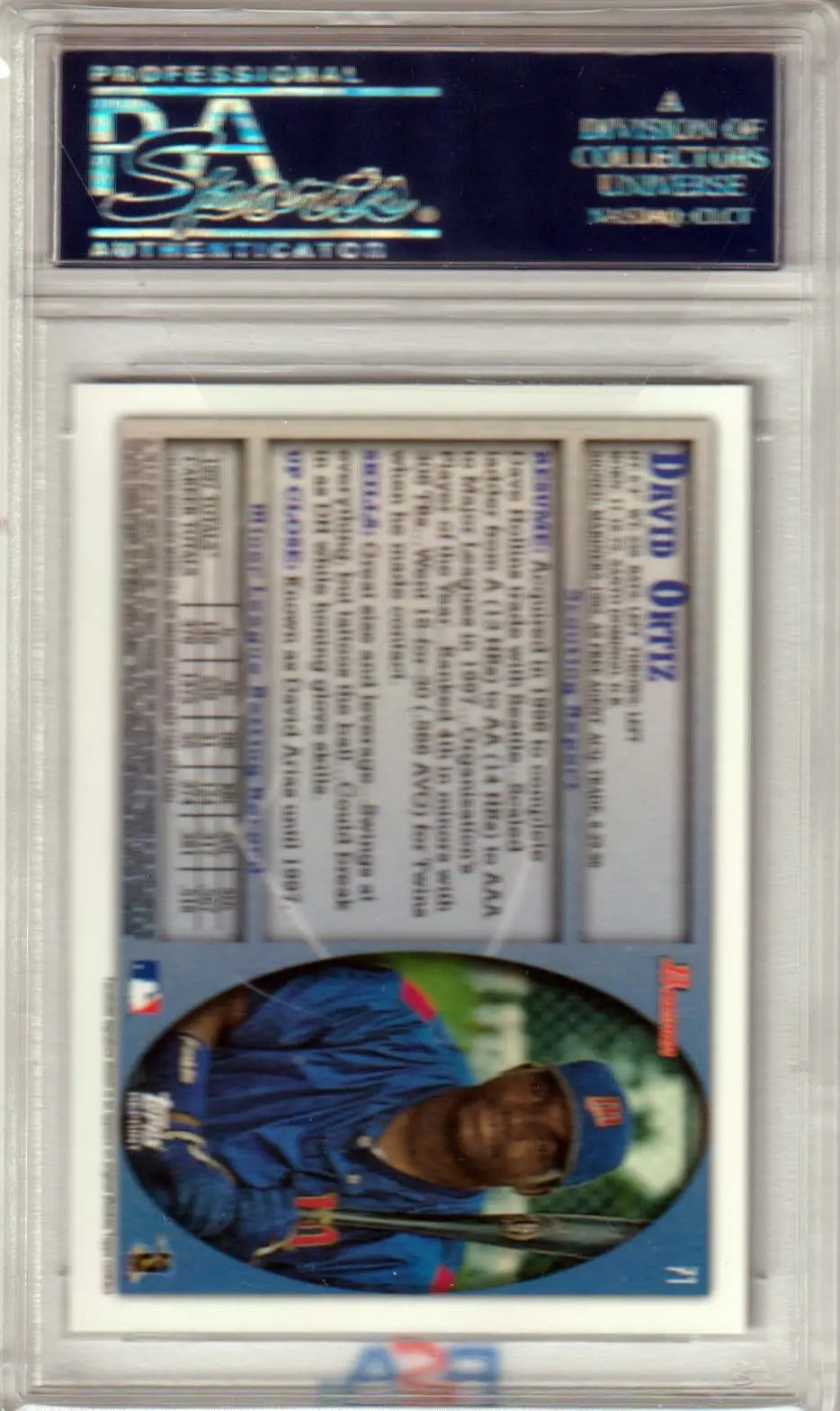Graded David Ortiz baseball card from Bowman Blue Sapphire series displayed in Columbia Hobby listing