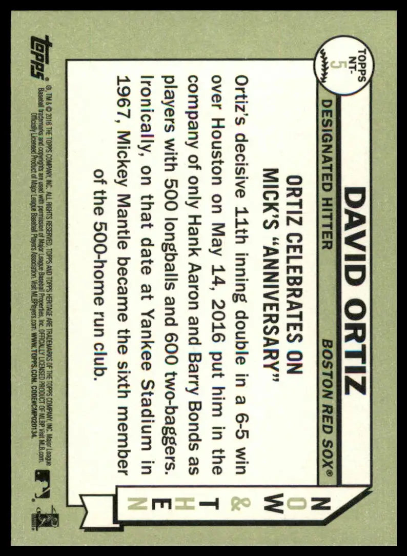David Ortiz baseball card from Topps Heritage 2016 Boston Red Sox collection