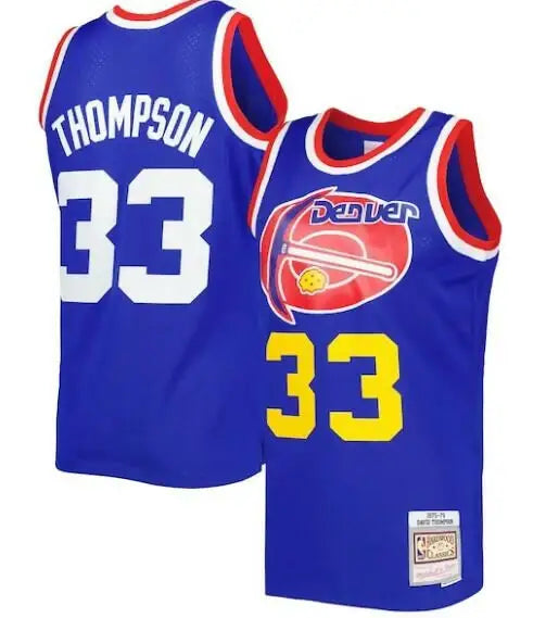 Blue David Thompson Denver Nuggets Hardwood Classics jersey with 33 on front and back