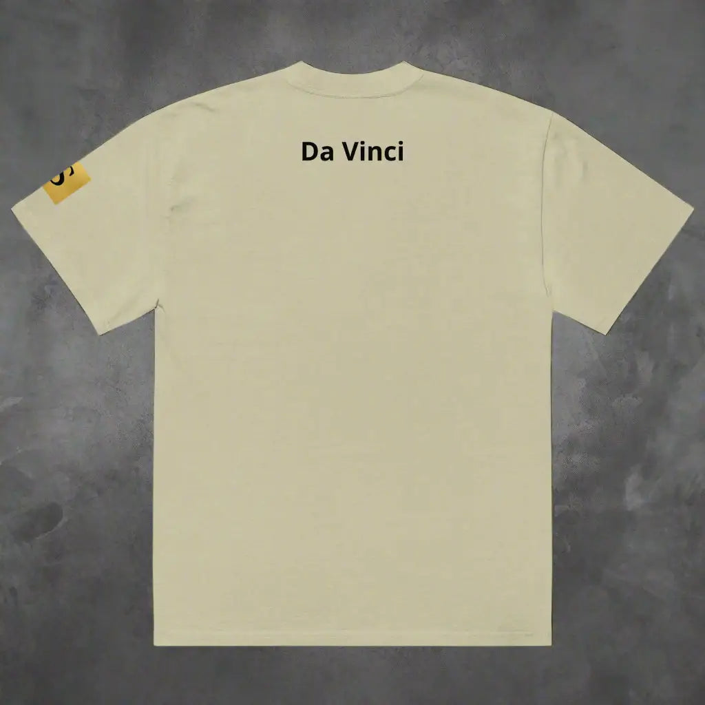 Cream-colored DAVINCI unisex oversized graphic print t-shirt with Da Vinci on back