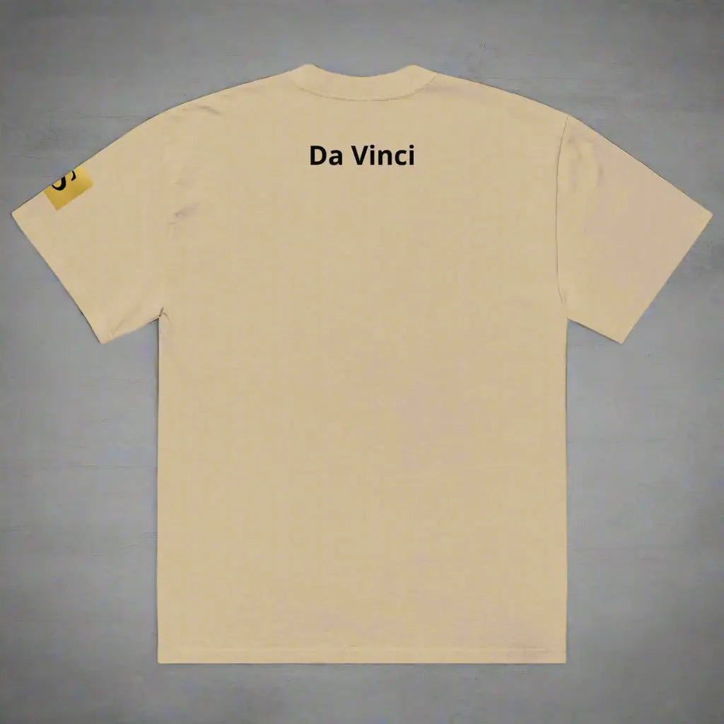 Plain cream-colored DAVINCI unisex oversized graphic print t-shirt with Da Vinci on back