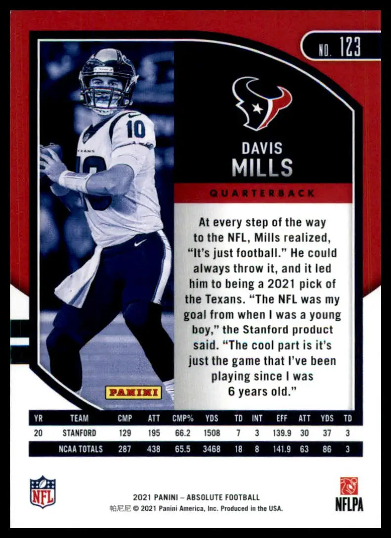 Davis Mills football card from Panini Absolute 2021 Rookie collection