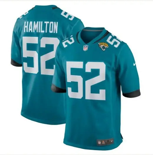 Teal DaVon Hamilton Jacksonville Jaguars Nike Game Jersey #52 displayed