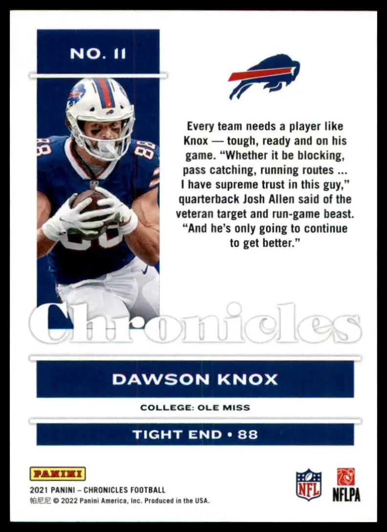 Dawson Knox football card from Panini Chronicles 2021 Buffalo Bills collection