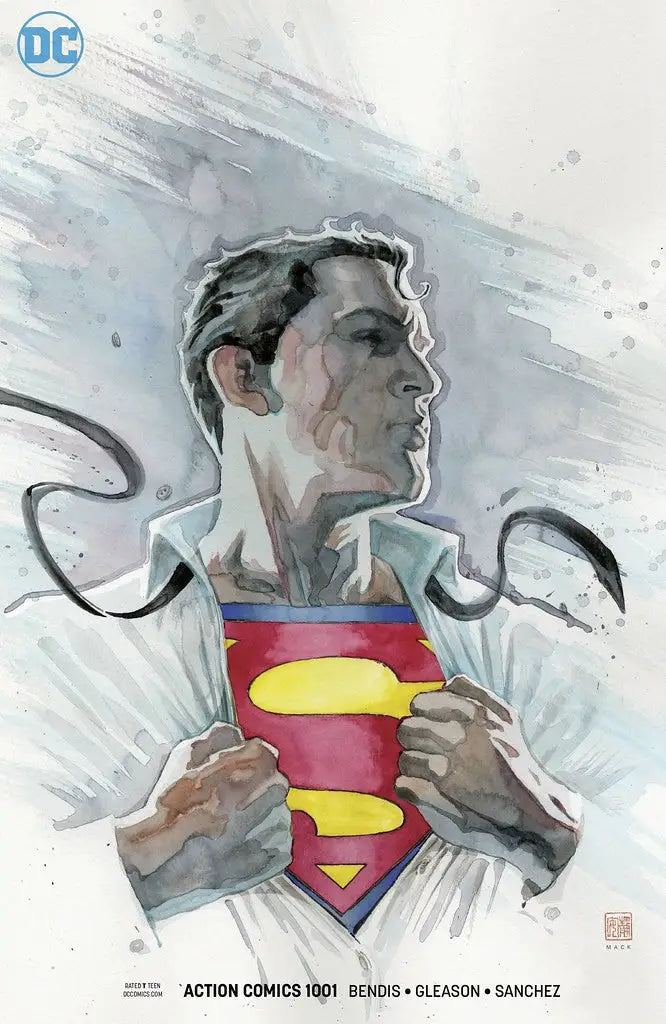 Artistic superhero illustration revealing Superman logo in DC Comics Action Comics cover